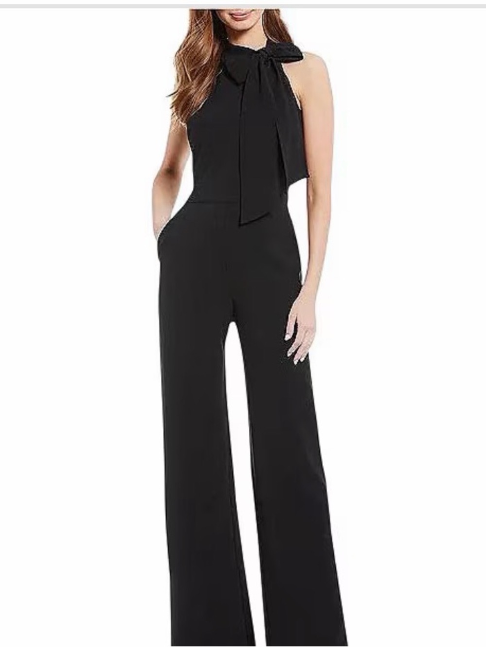 Vince Camuto Black Halter Tie-Neck Wide-Leg Jumpsuit